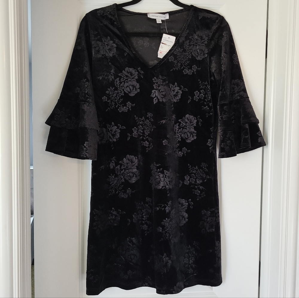 NWT The Vanity Room Dress Velvety Black Floral Embossed Small Mini Gothic